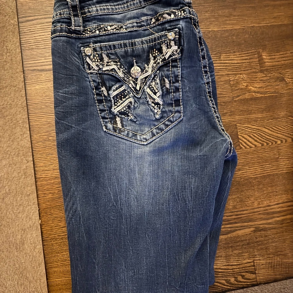 Miss Me Blue Boot Cut Jeans with Decorative Back